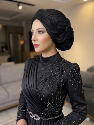 Rs Siyah  Abiye Hazır Türban