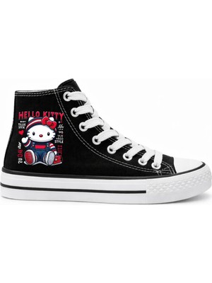 Ymn Ayakkabı Hello Kitty New Baskılı Bilekli Siyah Çocuk Sneaker