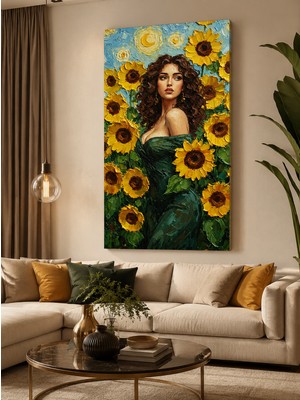 Othello Art Ayçiçeği Tarlasında Kadın Kanvas Tablo – Van Gogh Esintili Sanatsal Duvar Dekoru