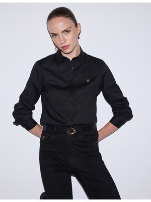 Pierre Cardin Kadın Siyah Slim Fit Pamuklu Basic Gömlek 50328627-VR046