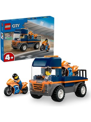 Fırsat Mağazam City Motosiklet Taşıyıcı 60491 – 4 Yaş ve Üzeri Erkek ve Kız Çocuklar Için 2 Kasklı Yarışçı Minifigürü Içeren Yaratıcı Oyuncak Araba Yapım Seti, Çocuklar Için Eğlenceli Hediye Fikri (88 Parça)