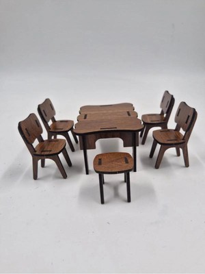 Mu Art Ahşap Ahşap Dekoratif Oyuncak Masa Sandalye Takımı 6'lı Set