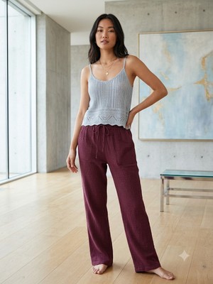 Meltem Collection Bol Paça Müslin Kadın Pantolon