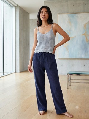 Meltem Collection Bol Paça Müslin Kadın Pantolon