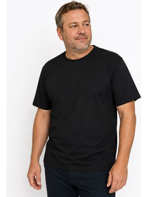 Baba Pant Simenti,sıfır Yaka %96 Pamuk , Rahat Kalıp T-Shirt - Siyah