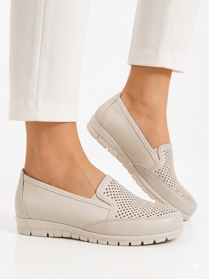 Ern Shoes Kadın Bej Renk Ortopedik Taban Içi Hakiki Deri Babet