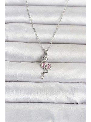 TeknoKapsül 316L Çelik Zincir Gümüş Renk Flamingo Model Kadın Kolye