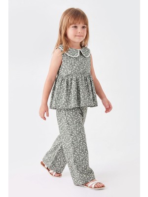 Pijakids - Serenad Minijön Desenli Viscon Su Taşlı Yakalı Kız Çocuk Takım 3-8 Yaş 26007
