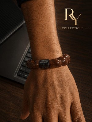Ry Collections Erkek Kahverengi Gümüş Boho Şık ve Mıknatıslı Bileklik