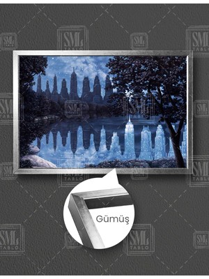 SML Tablo Göle Ters Yüz Gölgesi Düşmüş Şehir Manzarası Yatay Çerçeveli Kanvas Tablo