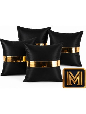 Medet Home Kırlent 2 Dekoratif 4lü Set Takımı Modern Lüks Salon Koltuk Kanepe Yastık Gümüş Siyah Gizli Fermuarlı Trend Özel