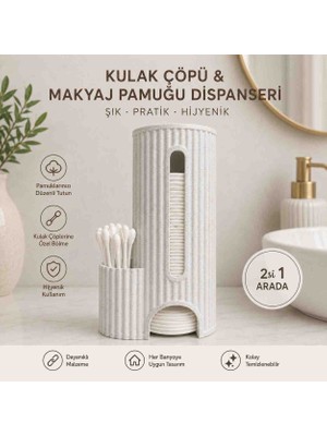 Aselis3D Mermer Desenli Makyaj Pamuğu ve Kulak Çöpü Dispanseri