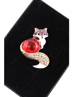 Keeba Yakut Gözlü Tilki Broş Kristal Taşlı Gold Renkli Kadın Yaka Iğnesi Broş
