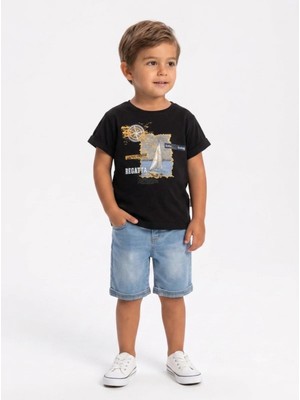 Mini Baray Erkek Çocuk Yazlık Pamuk Tişört ve Denim Kot Şort Ikili Takım (2-5 Yaş)