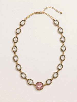Nergis Collection Premium Pembe Taş Detaylı Vintage Kristal Kolye
