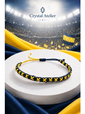 Crystal Atelier Sarı Lacivert Makrome Taraftar Bileklik El Örgüsü Ayarlanabilir Unisex