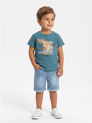 Mini Baray Erkek Çocuk Yazlık Pamuk Tişört ve Denim Kot Şort Ikili Takım (2-5 Yaş)