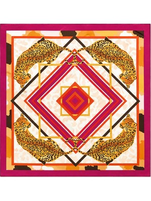 Nergis Collection Kaplan Desenli Fuşya Detaylı 50X50 Saten Fular Kadın Boyun Fuları