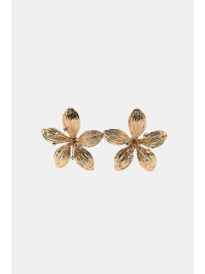 Nergis Collection Gold Çiçek Küpe – Büyük Boy Statement Kadın Küpe