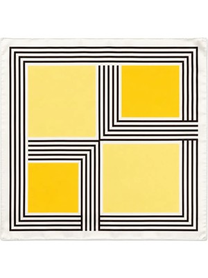 Nergis Collection Sarı Geometrik Desenli 50X50 Saten Fular Kadın Boyun Fuları