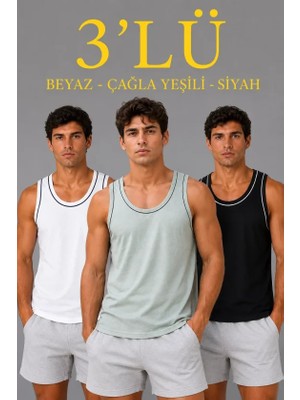 Beruflic Erkek 3’lü Kolsuz Sporcu Atlet Seti Yazlık Bisiklet Yakalı - Mint Yeşili, Siyah, Beyaz