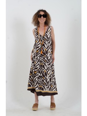 Zelish My Sister Kahve Zebra Desen  Elbise