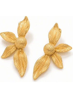 Nergis Collection Gold Çiçek Formlu Statement Küpe – Büyük Boy Kadın Küpe