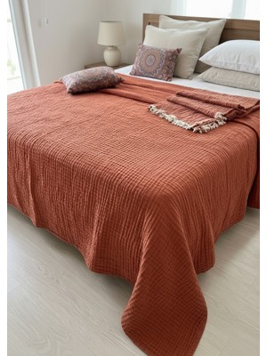 DNR Çift Kişilik Müslin Yatak Örtüsü Pikesi 240X260 cm - %100 Pamuk Saçaklı Çok Amaçlı Pike, Koltuk Örtüsü
