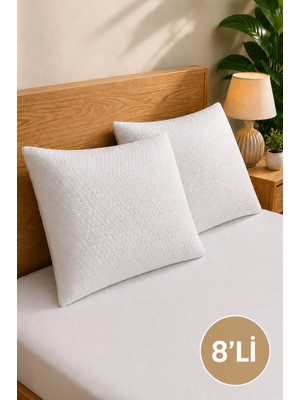 Elovias 8'li Su Geçirmez Yastık Alezi 50X70 cm | Fermuarlı Yastık Koruyucu Kılıfı | Micro Kumaş | Terletmez | Beyaz