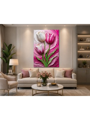 Othello Art Pembe Lale Kanvas Tablo – Modern Çiçek Temalı Salon Duvar Dekoru
