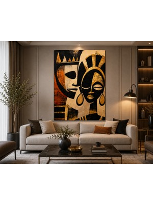 Othello Art Soyut Afrikalı Kadın Kanvas Tablo – Siyah Altın Modern Duvar Dekoru