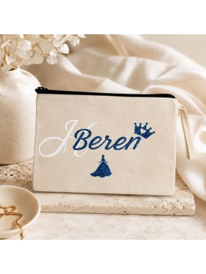 Emsera Atelier Kişiye Özel Isim Baskılı Kanvas Makyaj Çantası Clutch Kalemlik Organizer