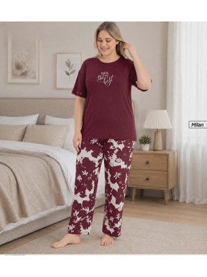 Pijamoni Kadın Milan Büyük Beden Bisiklet Yaka Kısa Kol Ince Pijama Takımı 7665/13B - 1 Adet
