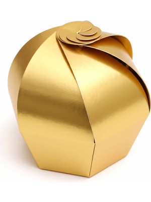 Altın Varak Premium Cupcake - Hediye, Şeker ve Kurabiye Sunum Ikram Kutusu (Gold) - 20'li Paket