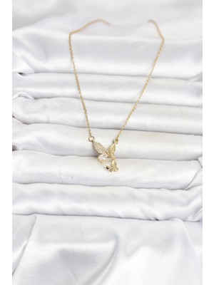 Renas Store Mey Ithalat® 316L Çelik Zincir Gold Renk Kelebek Model Kadın Kolye