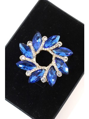 Keeba Komet Işığı Broş Safir Tonlu Pırlanta Kesim Taşlı Gold Renkli Kadın Yaka Iğnesi