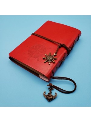 TeknoKapsül Pusula Tasarımlı Kırmızı Deri Defter