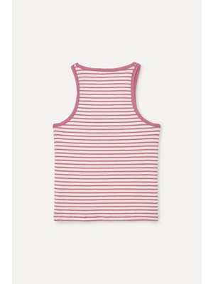 Mudo Kadın Pembe Fitted Çizgili Bisiklet Yaka Atlet