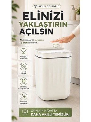 Eco Lounge Otomatik Açılıp Kapanan Kapak Sensörlü Çöp Kutusu 20 Litre Iç Hacim Geniş Büyük Boy
