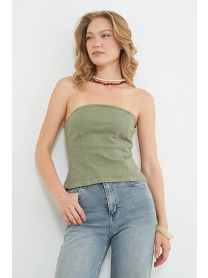 FullaModa Straplez Fermuarlı Peplum Bluz