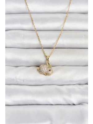 Frefly Store 316L Çelik Zincir Gold Renk Zirkon Taşlı Tavşan Model Kadın Kolye