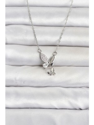 Frefly Store 316L Çelik Zincir Gümüş Renk Kelebek Model Kadın Kolye