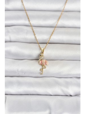 Hsc Bilişim 316L Çelik Zincir Gold Renk Flamingo Model Kadın Kolye