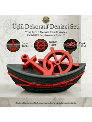 Canseb Elegance Üçlü Premium Denizci Seti - Hediyelik, Çapa, Dümen, Sandal, Kayık, Gemi