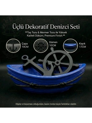 Canseb Elegance Üçlü Premium Denizci Seti - Hediyelik, Çapa, Dümen, Sandal, Kayık, Gemi