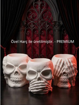 Canseb Elegance 10CM Üçlü Kuru Kafa Seti - (Görmedim Duymadım Bilmiyorum) Temalı Gothic