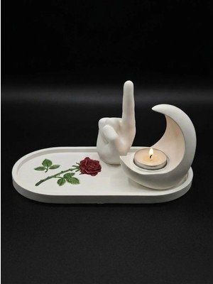 Canseb Elegance Gül Desenli, Tevhid Eli Biblo ve Hilal Mumluk Seti (Tealight Mum Hediyeli) - Islami Ev Hediyesi Dekoratif