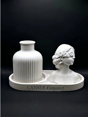 Canseb Elegance Porselen Tozu Içerir - Üçlü Dekoratif Obje Set - Dekoratif Oval Tepsi, Pampas Vazosu ve Prenses Kız Biblo