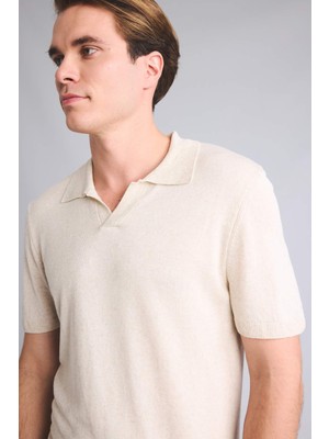 DeFacto Standart Fit Keten Kısa Kollu Polo Triko Tişört H9769AX26HS
