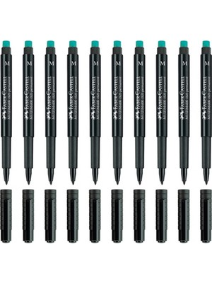 Faber-Castell Siyah 10'lu Faber 1525 Kalın Uçlu Asetat Kalem Seti Ölçülerle